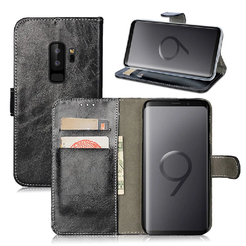 Retro Oil Wax Leather Flip Case Wallet Case For Samsung Galaxy S9 Plus