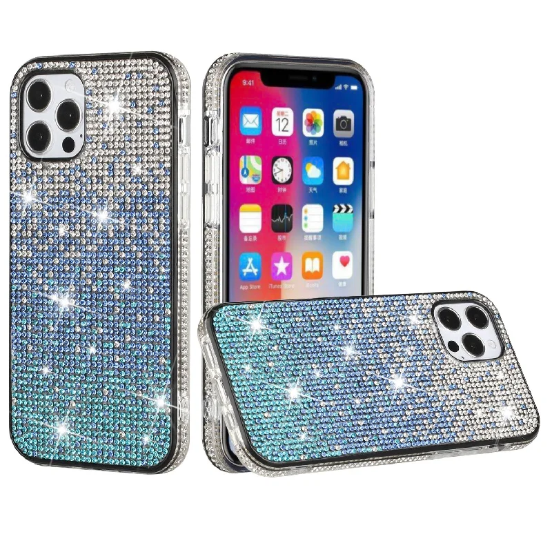 For Apple iPhone 14 PRO 6.1" Party Diamond Bumper Bling Hybrid Case Cover - Blue