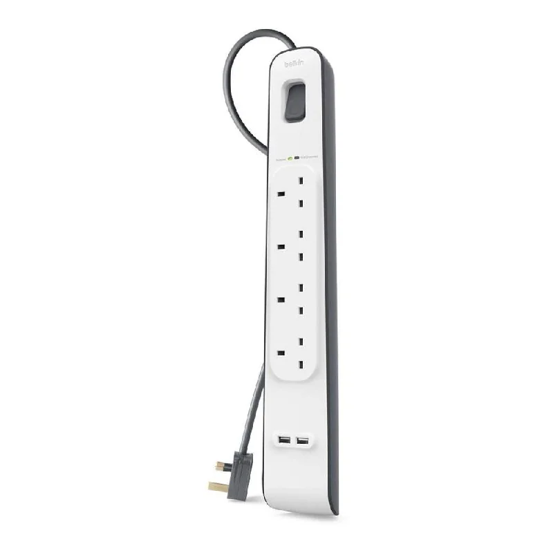 Belkin 4-way Charging Outlet with Surge Protection and 2 USB Ports - 2m