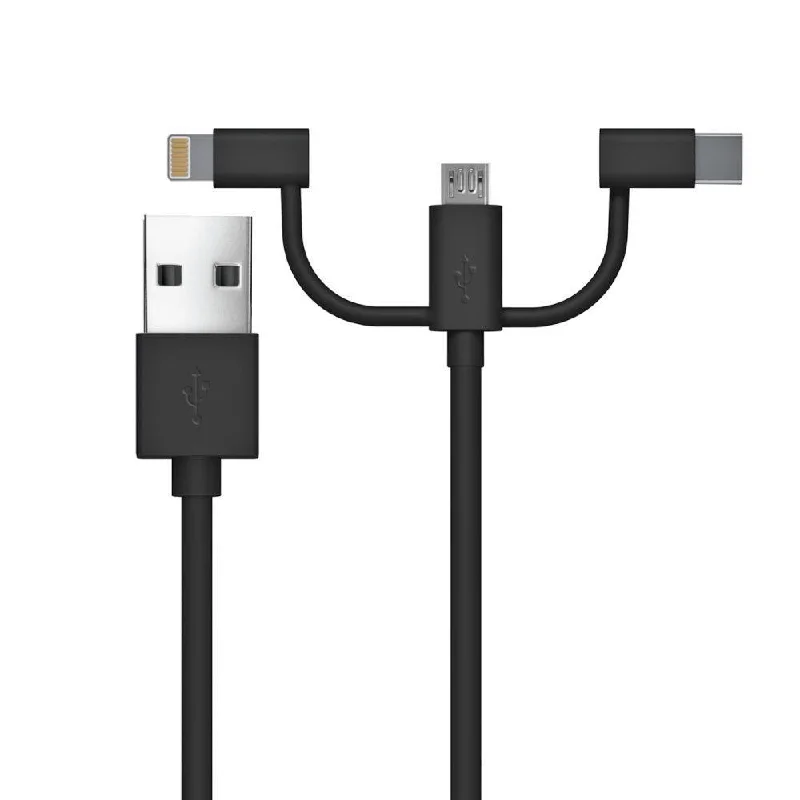 Just Wireless 3in1 Lightning / MicroUSB / USB Type-C Charge & Sync Cable - 2m - Black