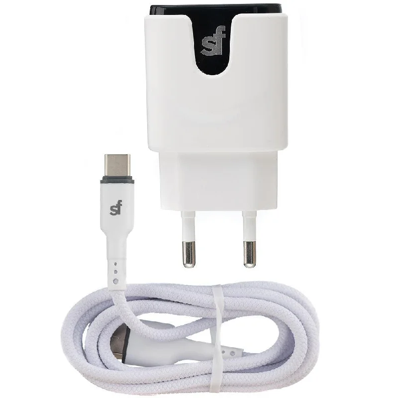 Superfly 3.4A Dual USB Wall Charger with Type C Cable - White